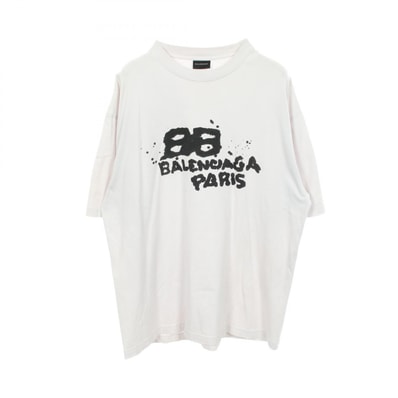 バレンシアガ BALENCIAGA ロゴプリント ダメージ加工 半袖Tシャツ 衣料品 トップス コットン メンズ ホワイト系 612966 【中古】