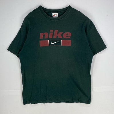 古着 90's/90年代 ナイキ NIKE USA製 半袖Tシャツ クルーネック スポーツ ショートスリーブ XL グリーン系 プリント メンズ