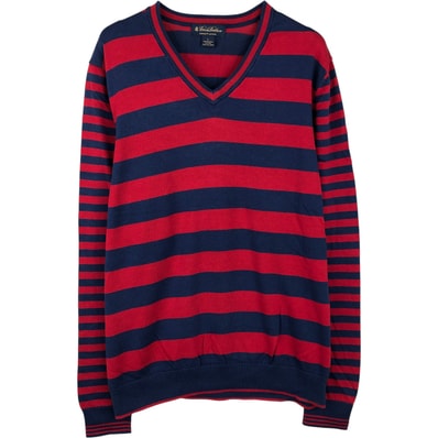古着 ブルックスブラザーズ Brooks Brothers ボーダー柄 Vネック コットンニットセーター メンズL相当/eaa399063