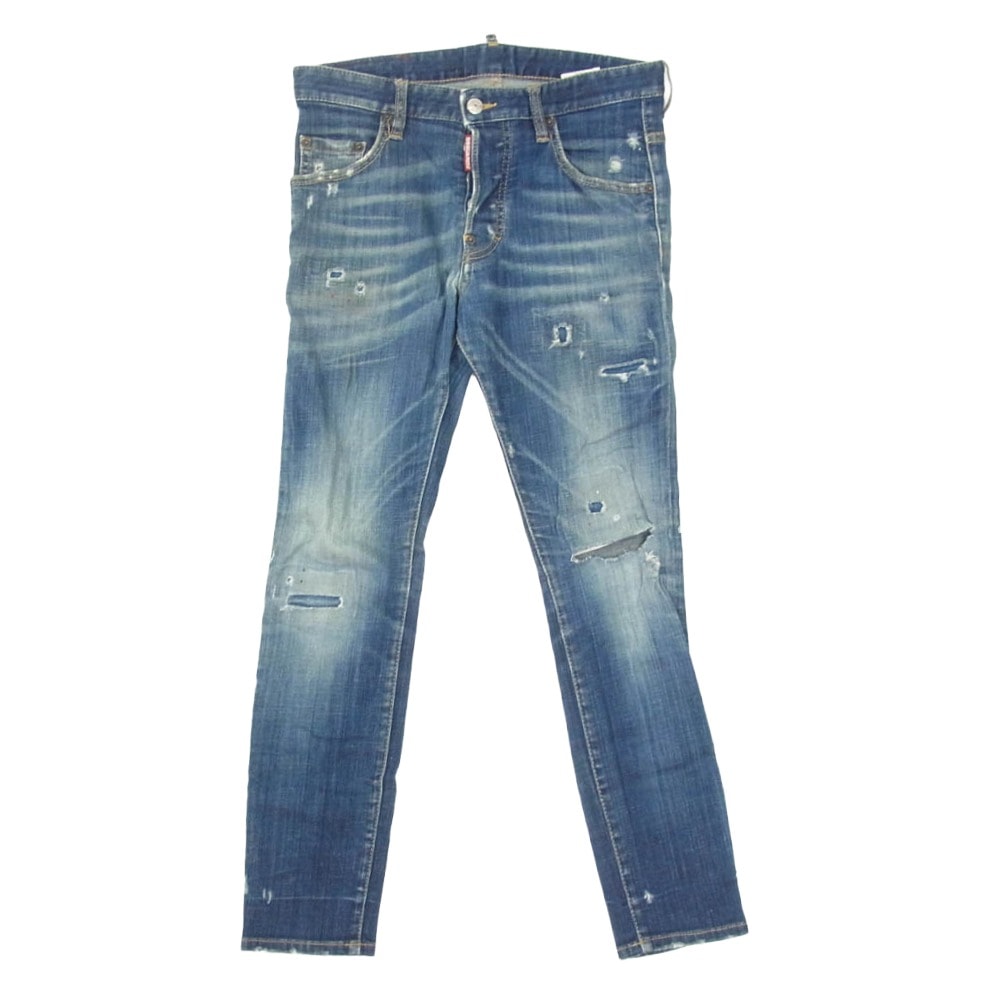 DSQUARED2 ディースクエアード 17AW S71LB0343 S30342 SKATER JEAN ダメージ加工 スキニー ストレッチ デニム パンツ インディゴブルー系 44【中古】