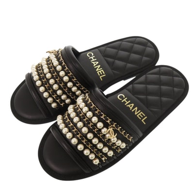 シャネル ココマーク チェーン付き フラットサンダル G360