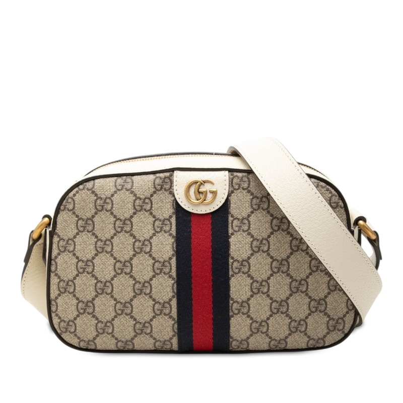グッチ GGスプリーム オフィディア 斜め掛け ショルダーバッグ 681064 ベージュ ホワイト PVC レザー レディース GUCCI 中古
