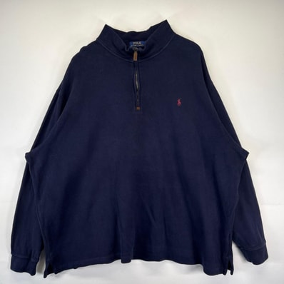 古着 ポロ・ラルフローレン POLO RALPH LAUREN ニット 大きいサイズ ハーフジップ トレーナー ワンポイントロゴ 4XB ネイビー メンズ