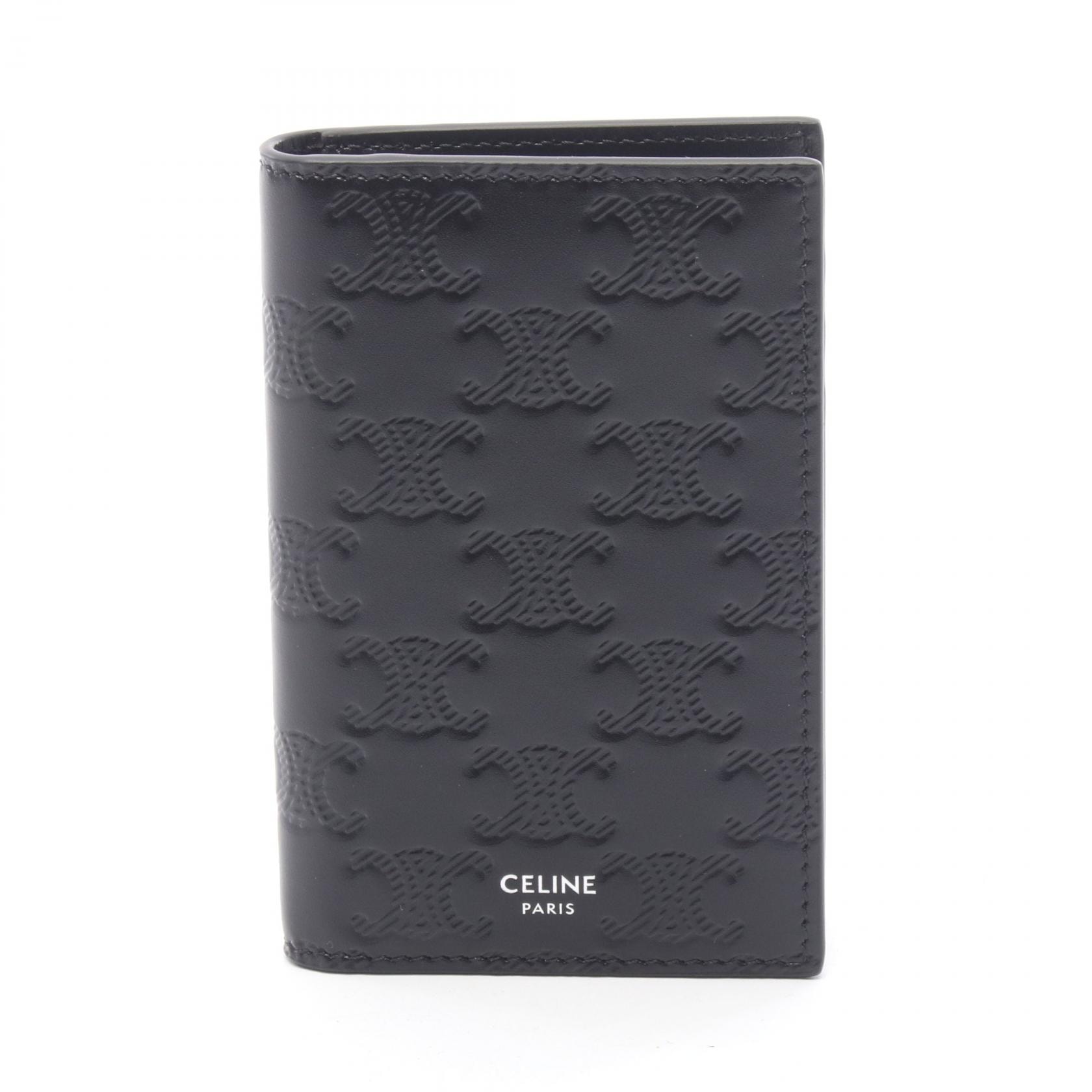 セリーヌ CELINE バーティカルカードホルダー トリオンフ カードケース アクセサリー レザー メンズ ブラック系 10K873FQC38SI 【新品】