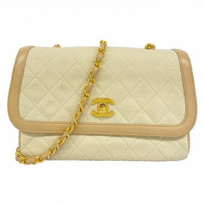 【6dc3330】シャネル ショルダーバッグ マトラッセ チェーンショルダー コットン ベージュ ゴールド金具【中古】レディース