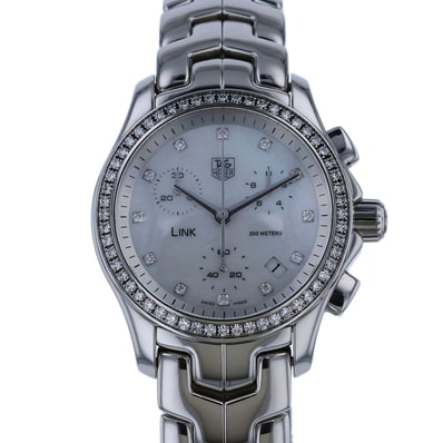 TAG HEUER タグホイヤー リンク クロノ ベゼルダイヤ クオーツ シェル文字盤 腕時計 CJF134.BA0580 ステンレススチール ダイヤモンド シルバー レディース【中古】