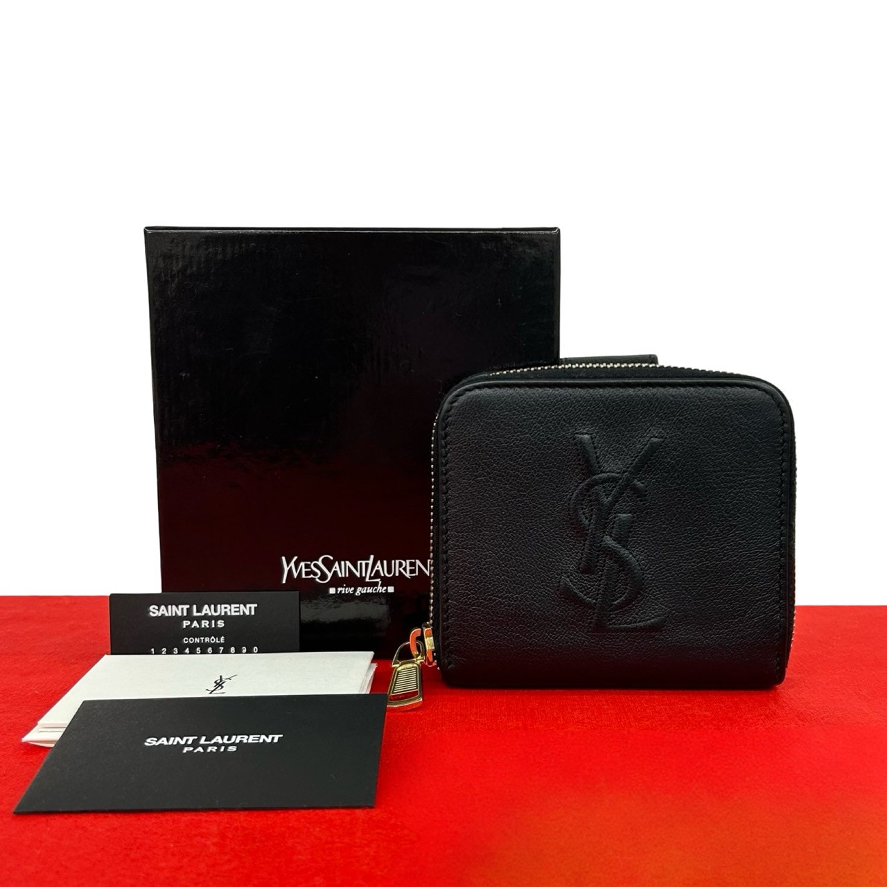 YVES SAINT LAURENT イヴ・サンローラン YSL ロゴ レザー 二つ折り財布 ブラック
 62086