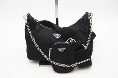 美品 PRADA プラダ サフィアーノ プラダ Re-Edition 2005 Re-Nylon 1BH204 2wayショルダーバッグ ブラック サフィアーノ レディース