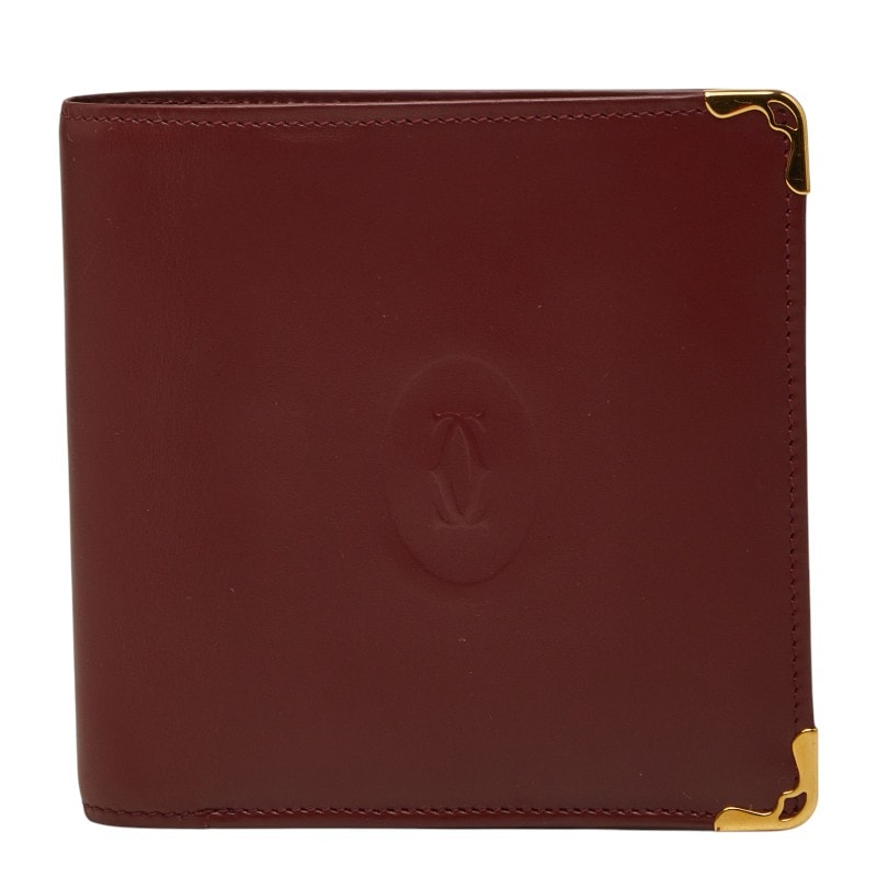 カルティエ マストライン 二つ折り財布 ワインレッド ボルドー レザー レディース CARTIER 【中古】