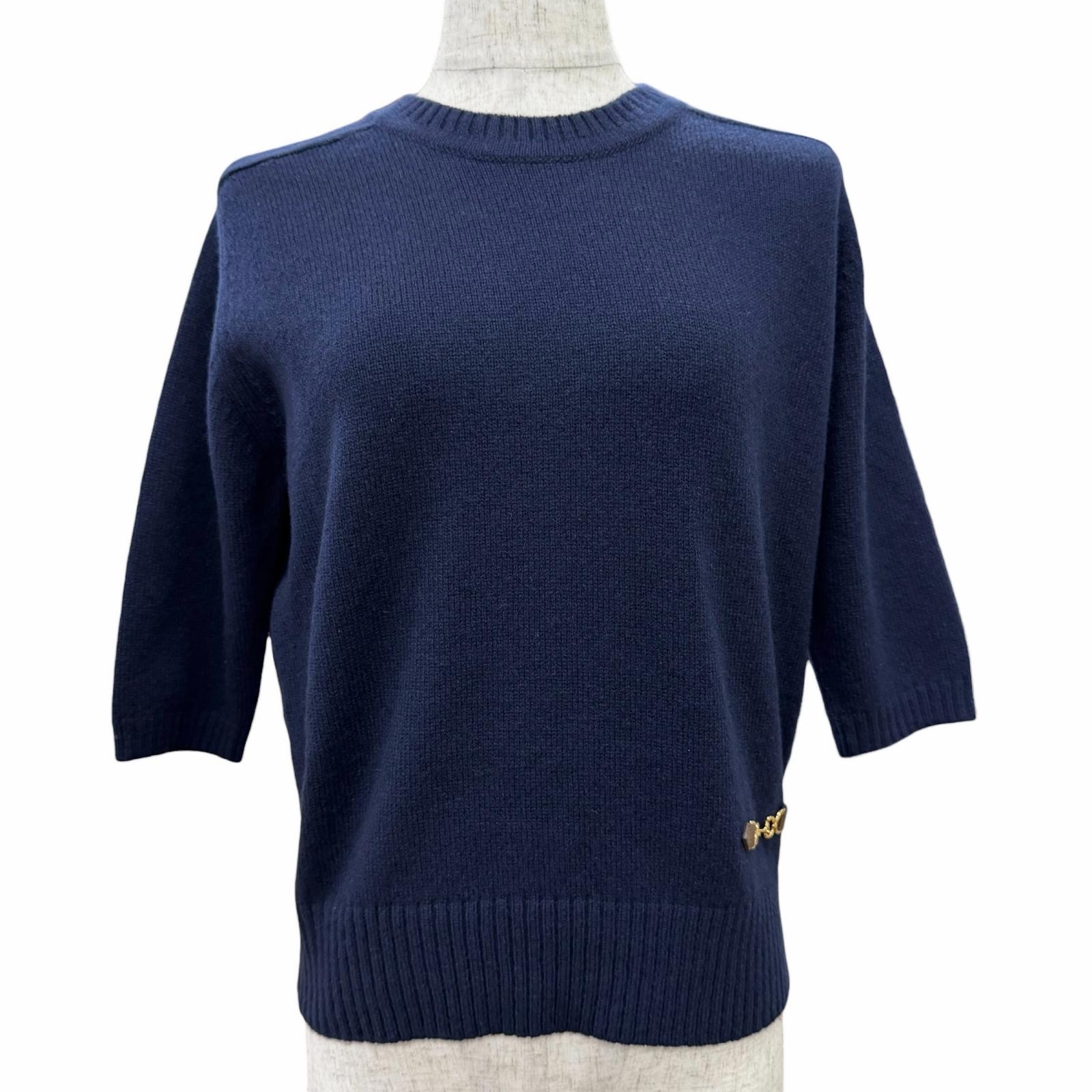 極美品 グッチ ホースビット付き ニット ネイビー カシミヤ S 628389