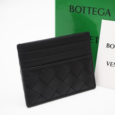 極美品 BOTTEGAVENETA ボッテガヴェネタ イントレチャート クレジットカードケース 743209 カードケース ブラック ラムスキン メンズ