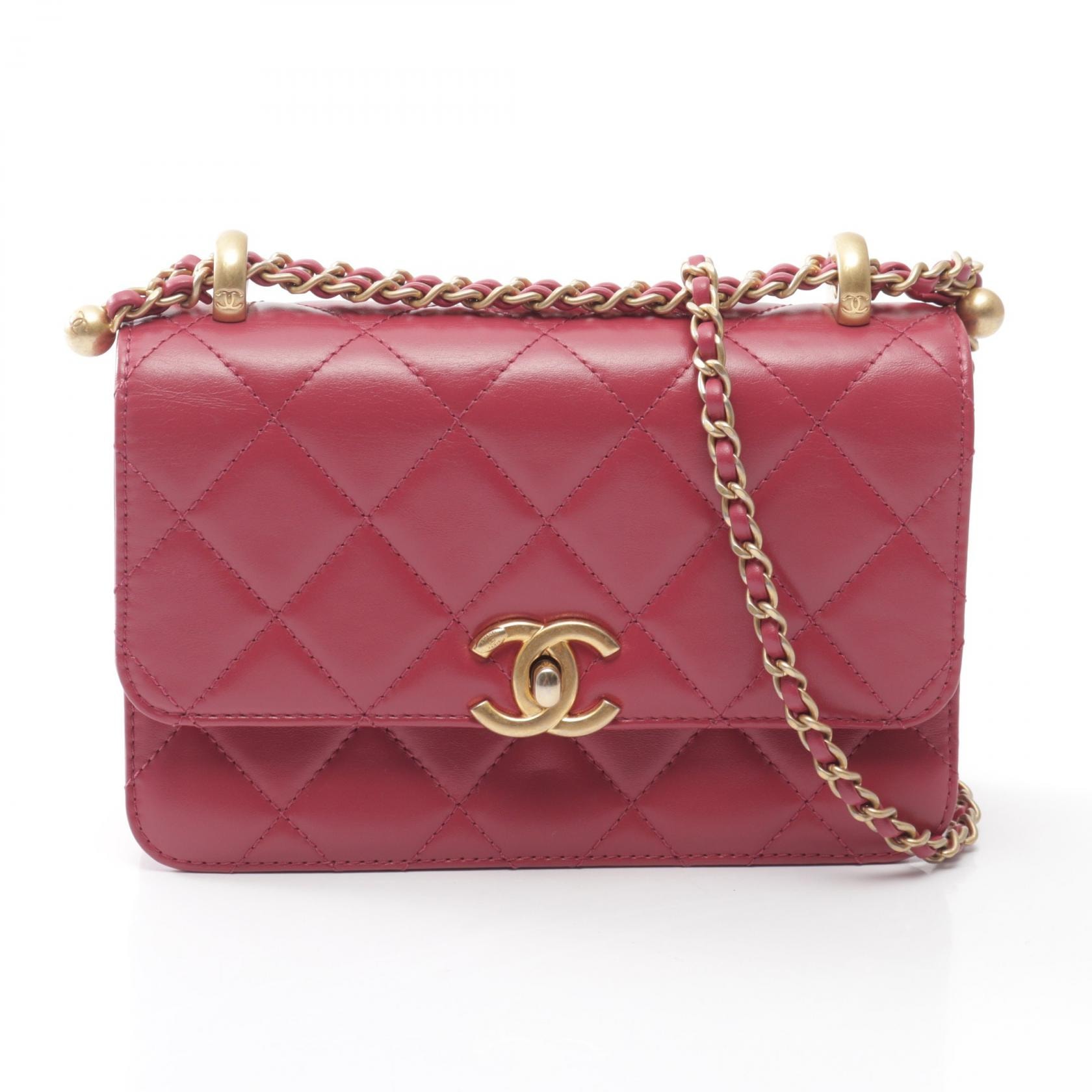 シャネル CHANEL マトラッセ スモールフラップ ショルダーバッグ バッグ ラムスキン(羊革) レディース ピンク系 AS2649 【中古】