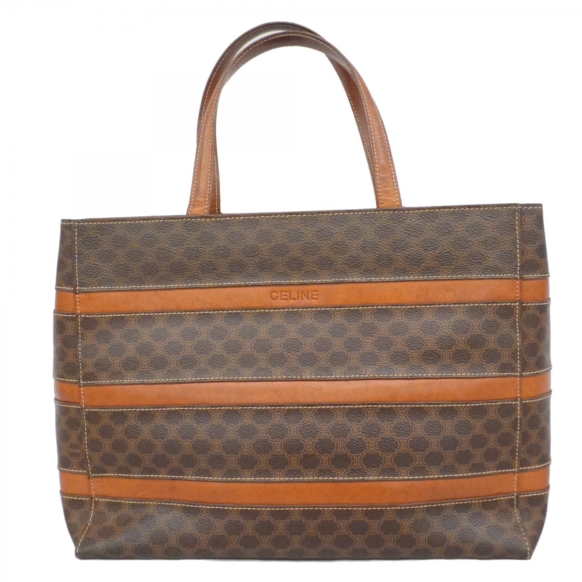 【6dc2383-k】セリーヌ トートバッグ マカダム PVC ブラウン ゴールド金具【中古】レディース