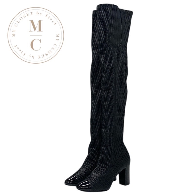 シャネル CHANEL ブーツ ロングブーツ 靴 シューズ レザー ブラック 黒 ニーハイブーツ ココマーク