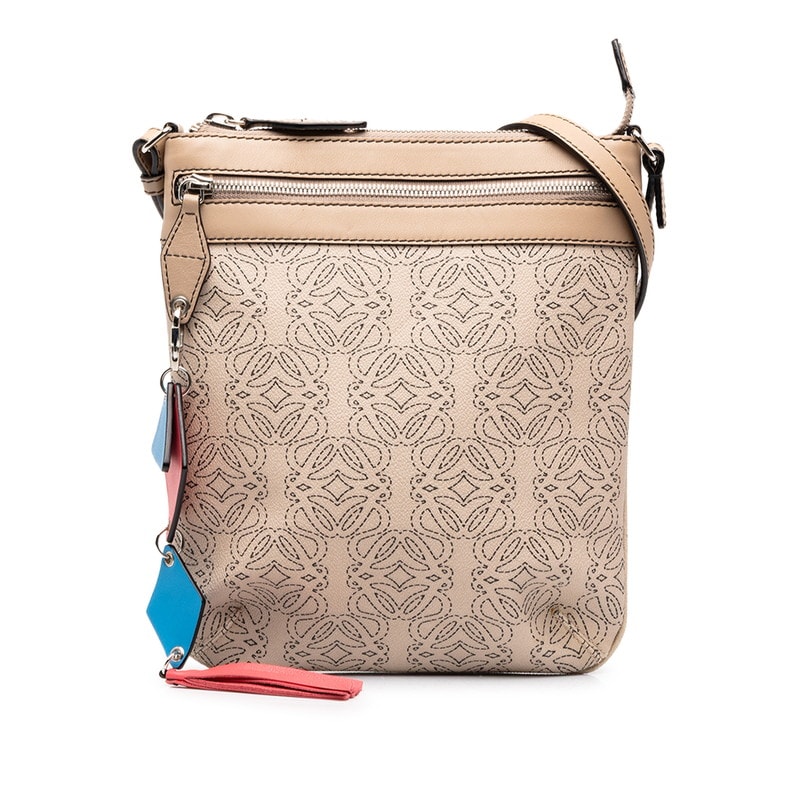 ロエベ アナグラム タッセル 斜め掛け ショルダーバッグ ベージュ PVC レザー レディース LOEWE 中古