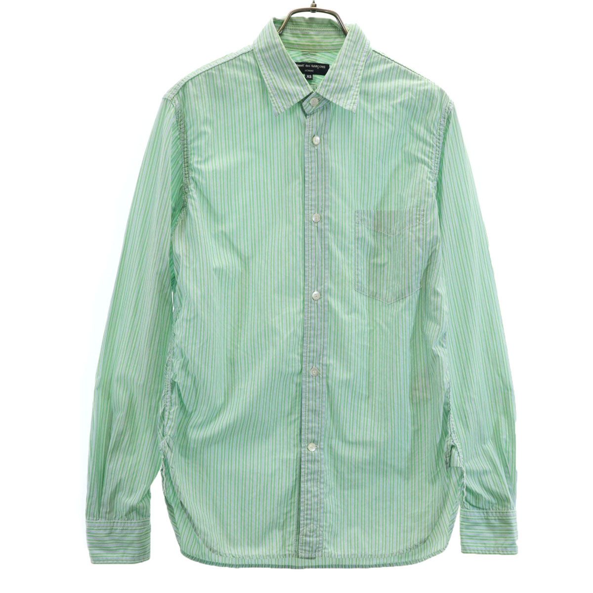 COMME des GARCONS HOMME コムデギャルソンオム 日本製 ストライプ柄 長袖 コットンシャツ XS グリーン
