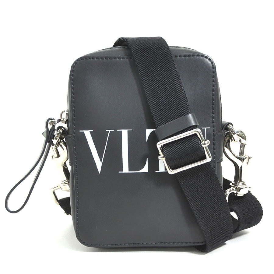 ヴァレンティノ ガラヴァーニ Valentino Garavani 斜め掛けショルダーバッグ レザー/キャンバス ブラック/ホワイト シルバー ユニセックス【中古】 e61702