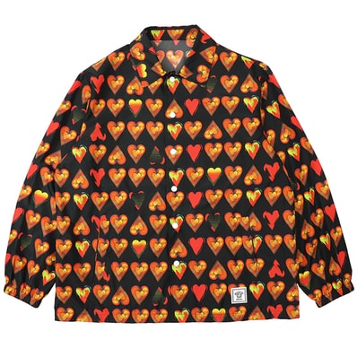 【極美品】VERSACE ヴェルサーチ ブルゾン サイズ 52 メンズ ハート ロゴ スナップボタン ラバーパッチ ポリエステル100% シャツ アウター マルチカラー イタリア製