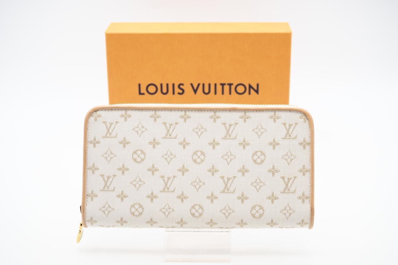 美品 LOUIS VUITTON ルイ・ヴィトン モノグラムミニ ジッピーウォレット マスティック M12369 長財布 ホワイト ベージュ ナイロン サフィアーノ レディース