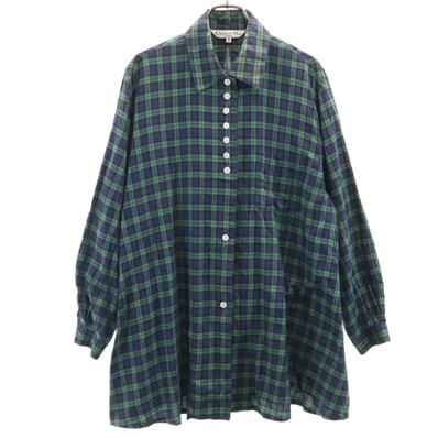 Christian Dior SPORTS クリスチャンディオールスポーツ 90s オールド チェック柄 長袖 チュニック丈 シャツ M ネイビー