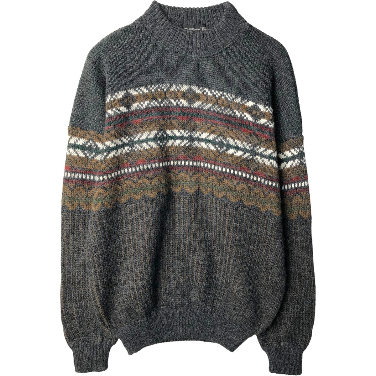 古着 セントマイケル St Michael フェアアイル柄 ハイネック アルパカ混 アクリル×ウールニットセーター 英国製 メンズL相当/eaa593791