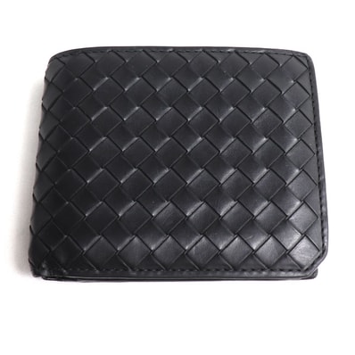 BOTTEGAVENETA ボッテガヴェネタ イントレチャート ピッコロ 二つ折り財布 ブラック 805654V4LQ28803 メンズ【中古】