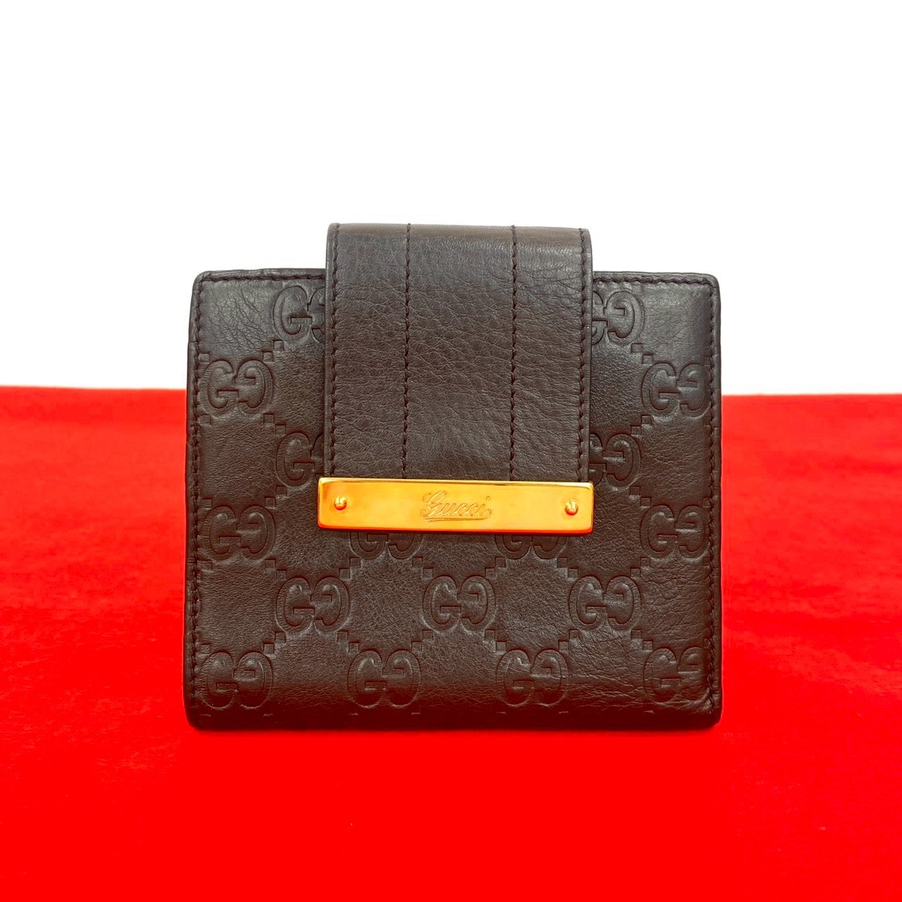 GUCCI グッチ シマ GG 柄 ロゴ 金具 レザー 二つ折り財布 ブラウン
29221