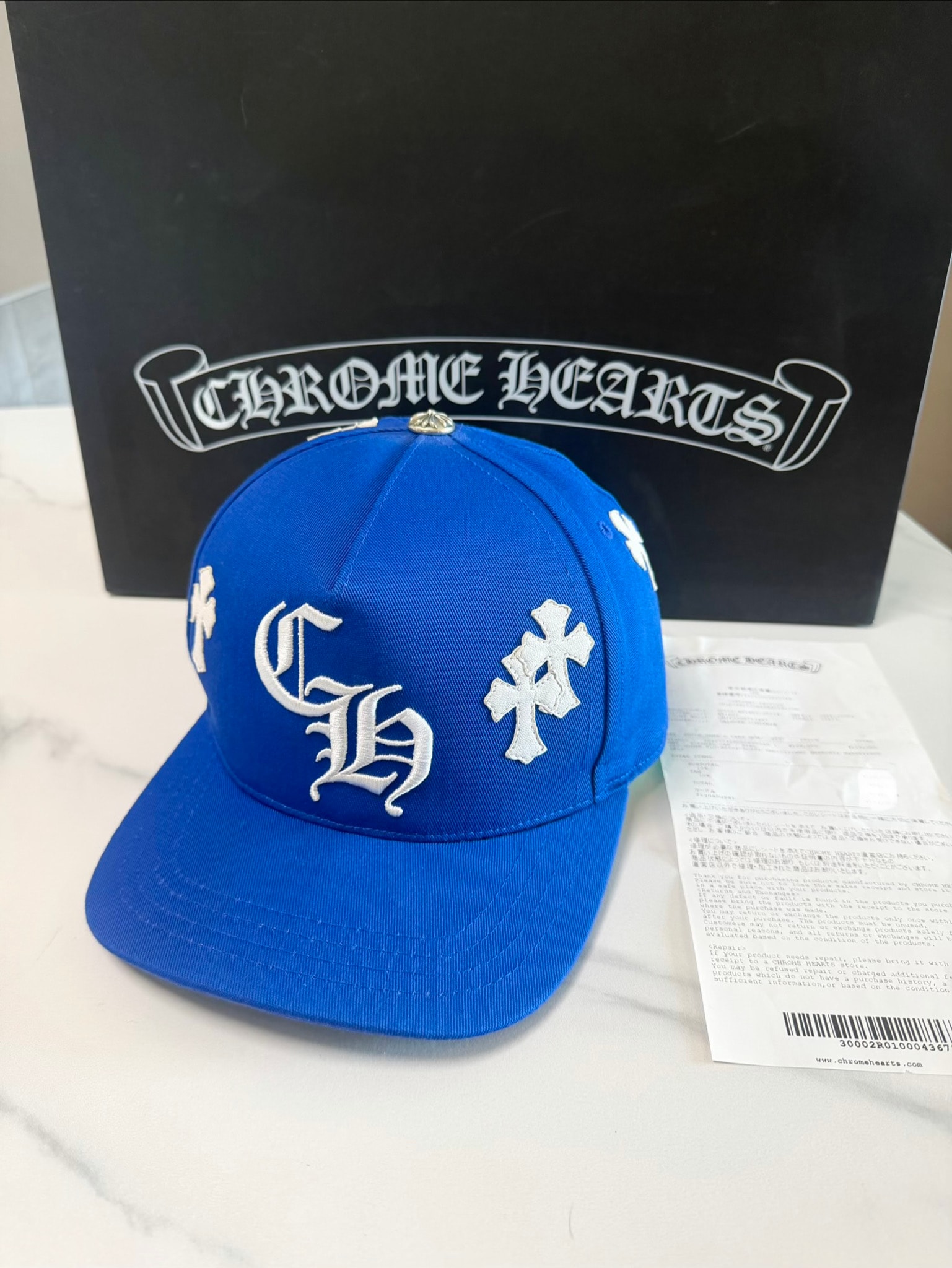 Chrome Hearts CH Hat Cross Patch Baseball Cap "Blue/White"