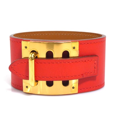 エルメス HERMES ブレスレット インテンス レザー/メタル レッドオレンジ/ゴールド レディース【中古】 e61977a