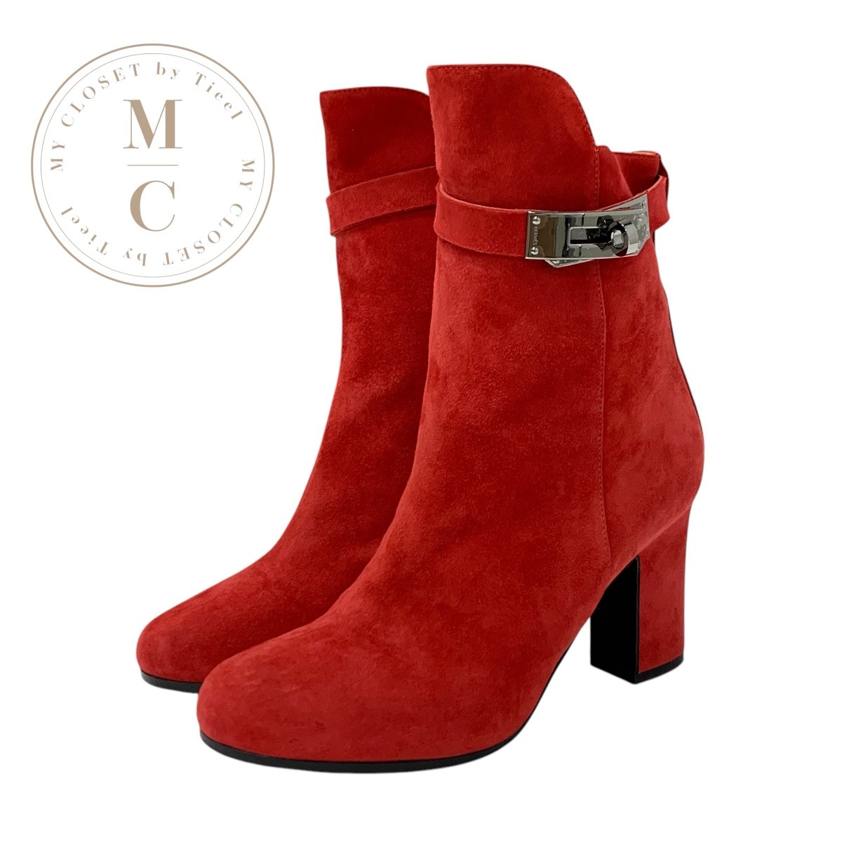 エルメス HERMES ジュウーズ ブーツ ショートブーツ 靴 シューズ スエード レッド シルバー ケリー金具