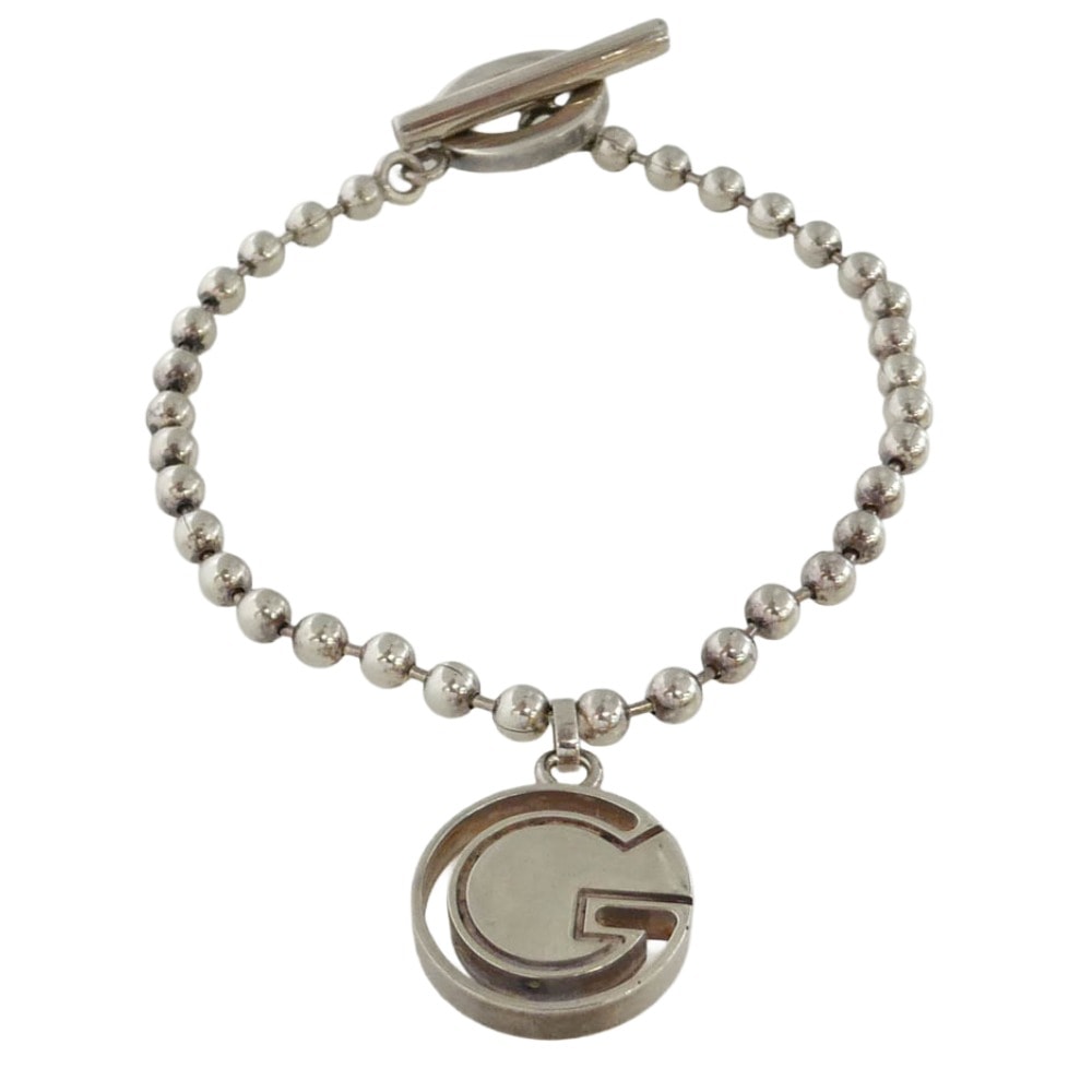 GUCCI グッチ 925 SILVER Gロゴ チャーム ボールチェーン シルバー ブレスレット シルバー系 19【中古】