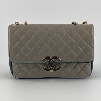 CHANEL(シャネル) ココマーク ラムスキン バイカラー 26番台 チェーン ショルダーバッグ グレー×ブラック