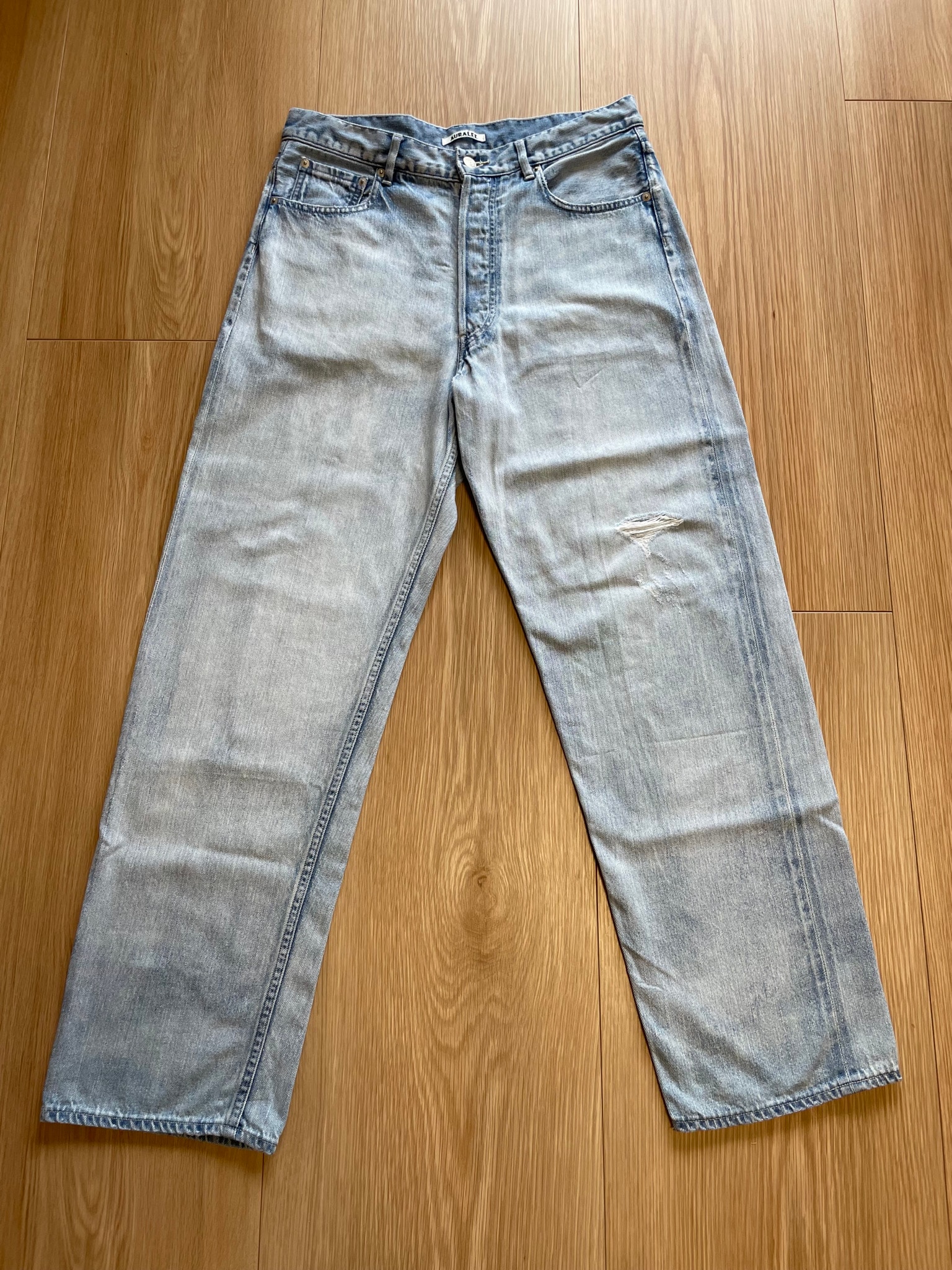 AURALEE Faded Selvedge Light Denim Wide Pants "Light Indigo"