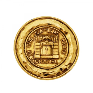 【6jdb0050】シャネル ブローチ ヴィンテージ ココマーク シャネルロゴ/カンボン 丸型 サークル GPメッキ ゴールド【中古】レディース