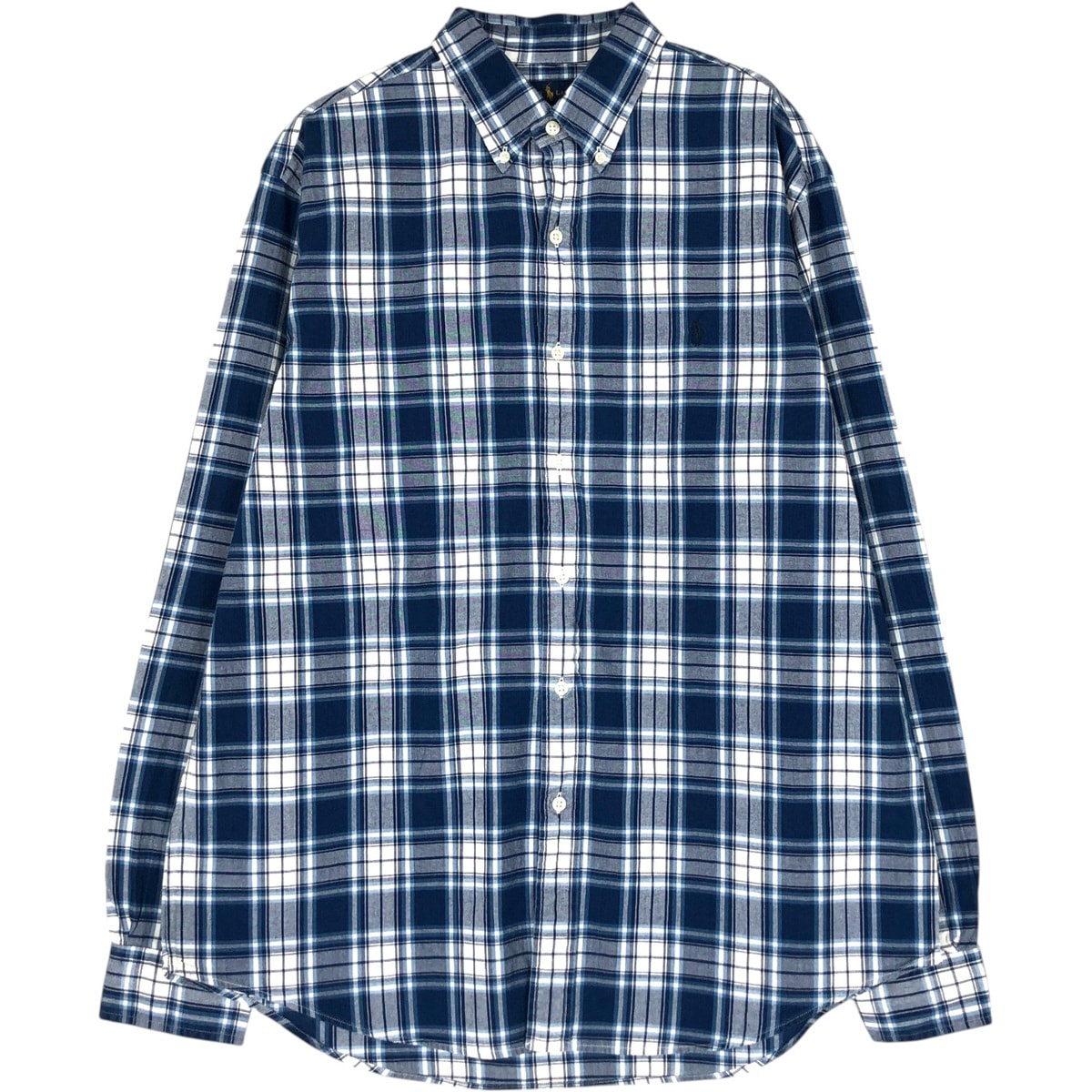 古着 ラルフローレン Ralph Lauren INDIGO OXFORD 長袖 ボタンダウンチェックシャツ メンズL相当/eaa663253