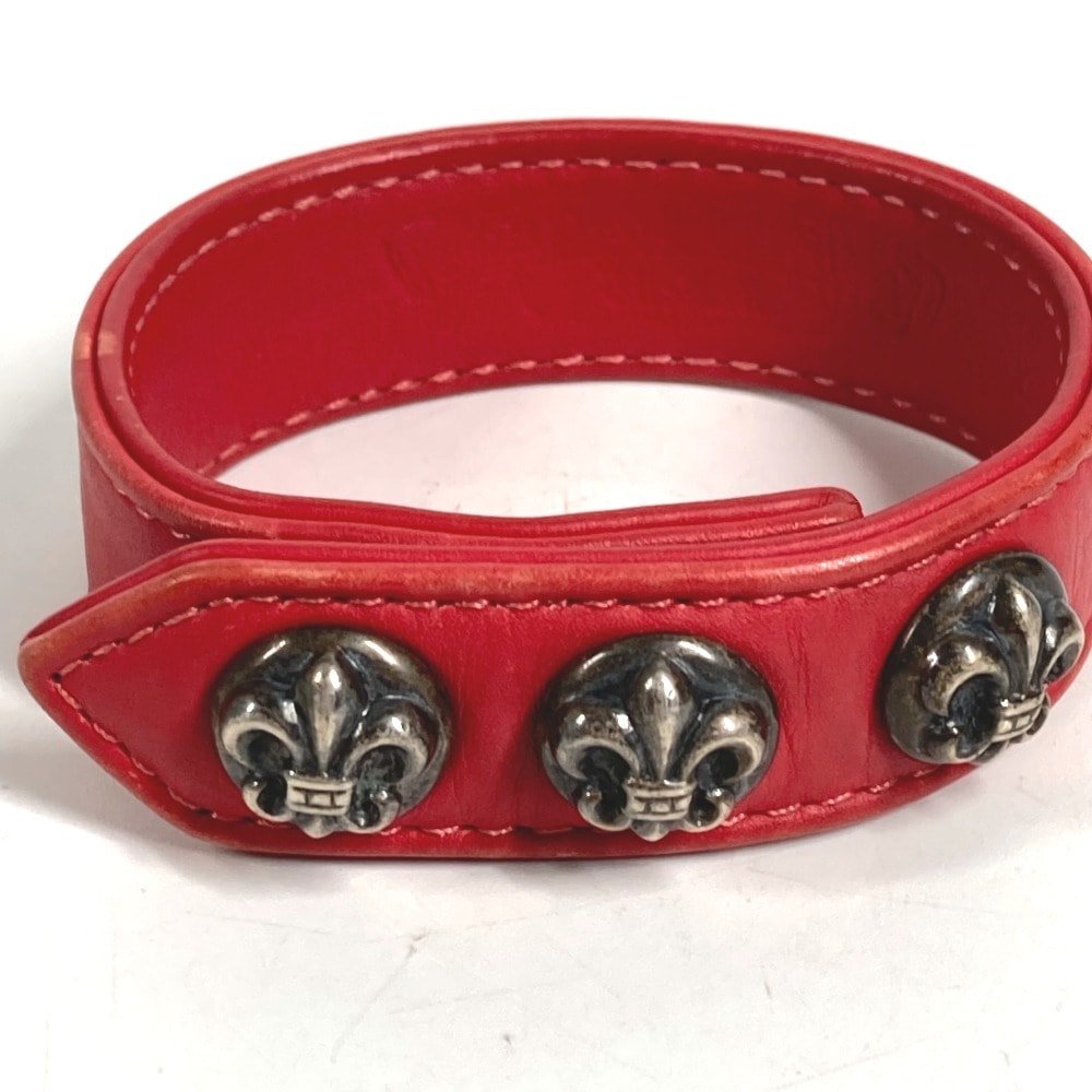 クロムハーツ CHROME HEARTS 3BTN 2NP BSフレア 3ボタン2スナップ アクセサリー バングル ブレスレット レザー レッド