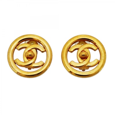 【6jdb0353】シャネル イヤリング ヴィンテージ ココマーク ターンロック 丸型 サークル GPメッキ ゴールド【中古】レディース