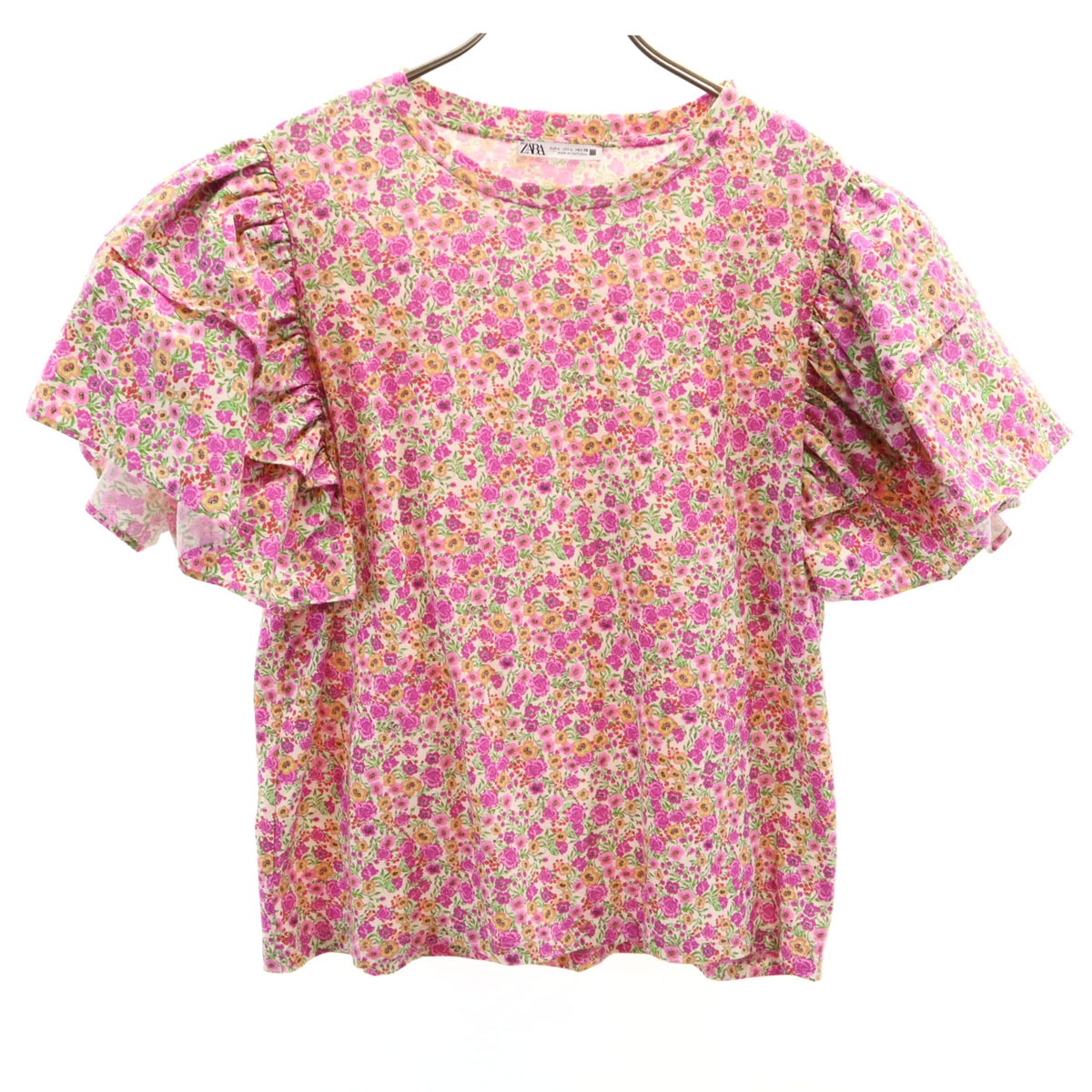 ZARA ザラ 花柄 フレンチスリーブ カットソー L ピンク