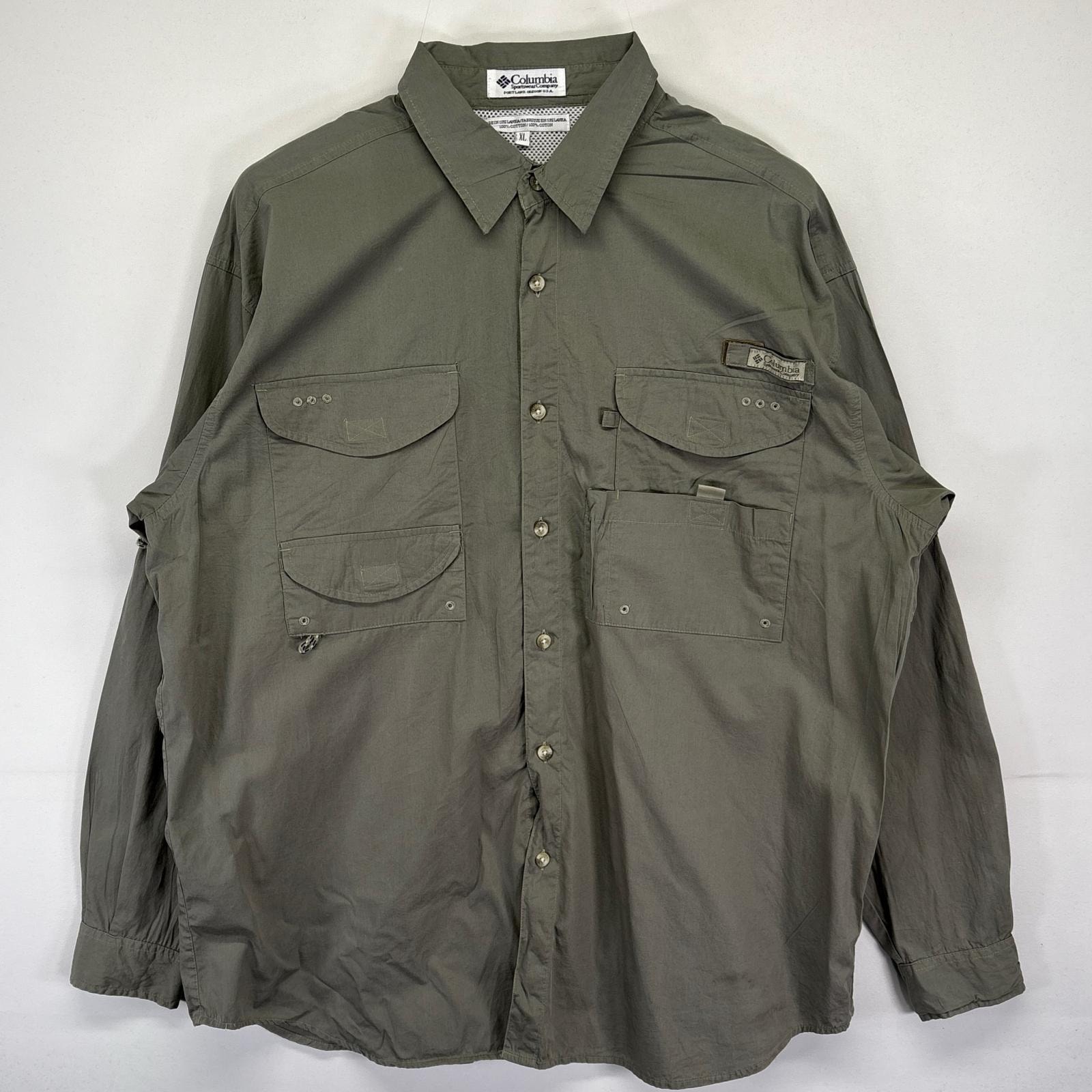 古着 コロンビア Columbia 長袖シャツ PFG 大きいサイズ アウトドア 裏地メッシュ フィッシング XL  グレー系 メンズ