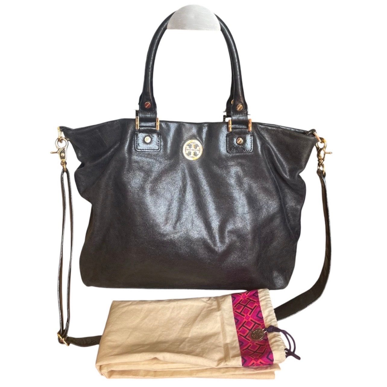 Tory Burch 2way黒 レザー トートバッグ ロゴ保存袋　トリーバーチ