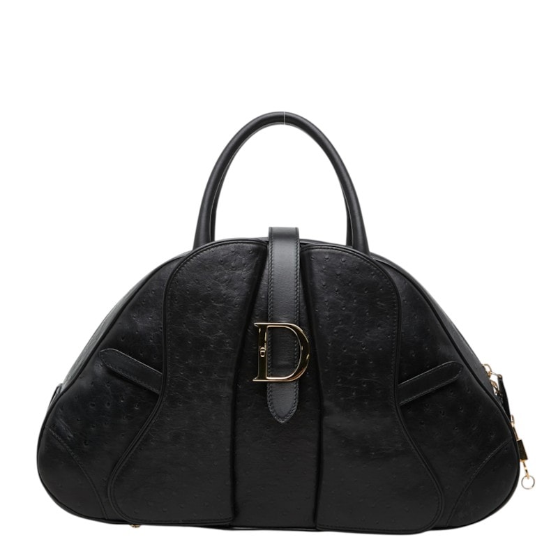 ディオール ダブルサドルバッグ Dロゴ ハンドバッグ MA-0070 ブラック オーストリッチ レディース Dior 中古
