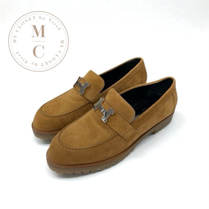エルメス HERMES フォーブル ローファー 革靴 靴 シューズ スエード ブラウン シルバー H金具 モカシン フラットシューズ