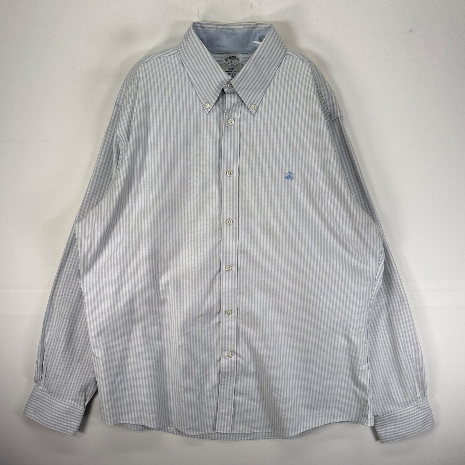 古着 ブルックスブラザーズ Brooks Brothers 長袖シャツ ボタンダウン ワンポイント L  ブルー系 ストライプ メンズ