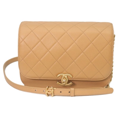 シャネル AS2824 ベージュ キャビア ゴールド金具 マトラッセスモール チェーンショルダーバッグ W22.5