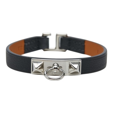エルメス リヴァル ミニ ブレスレット サイズT2 ブラック シルバー金具 スイフト レディース HERMES 【中古】