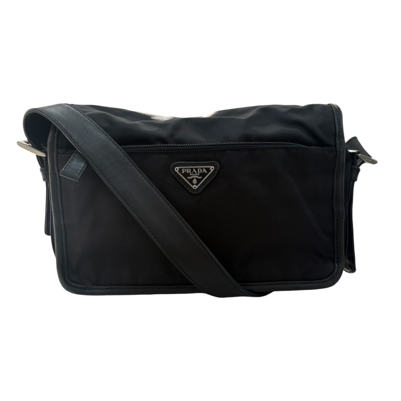 PRADA プラダ テスート 三角ロゴ ブラック シルバー金具 ナイロン レザー/ ショルダーバッグ S1-00059 【中古】