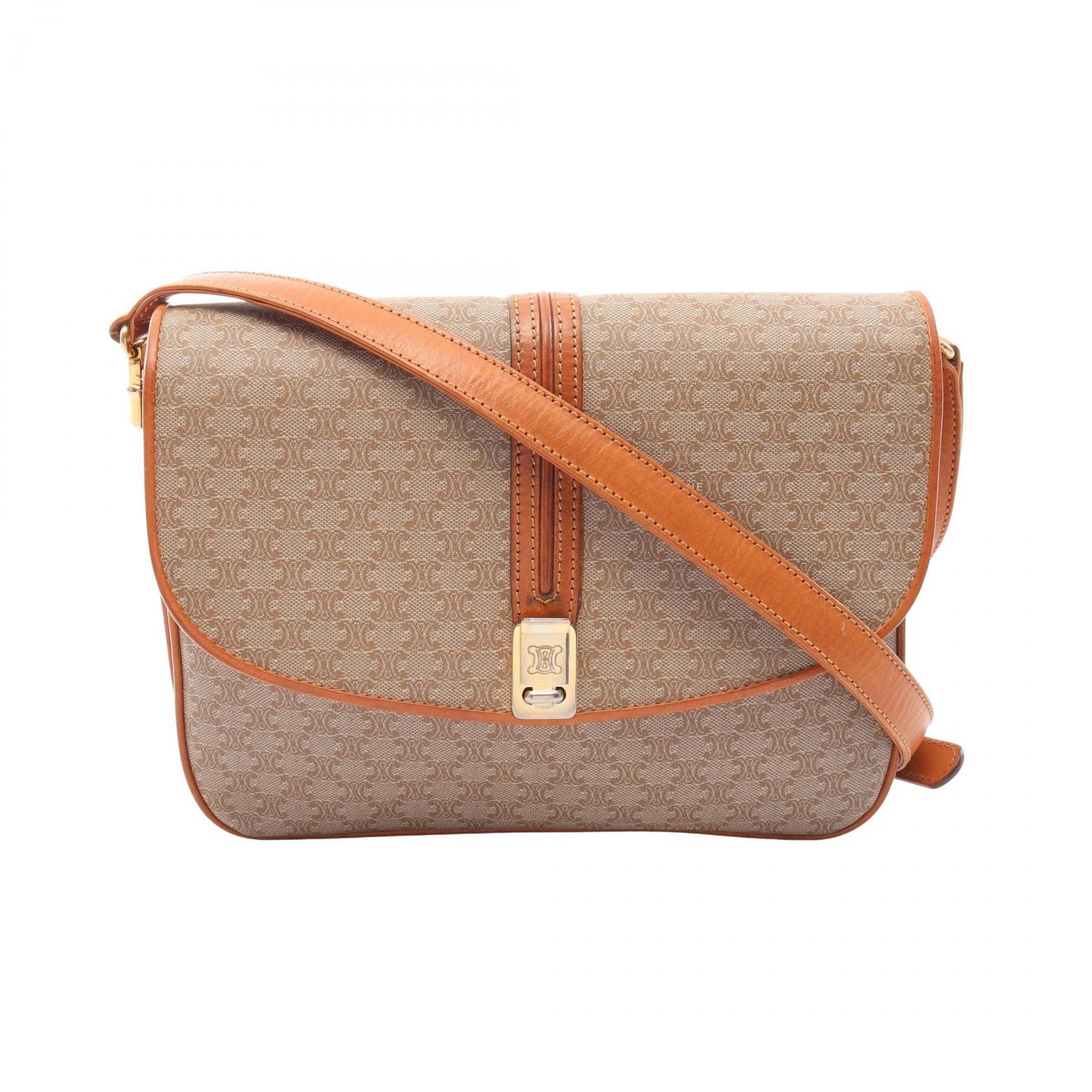 セリーヌ CELINE マカダム ショルダーバッグ バッグ PVCコーティングキャンバス レザー レディース ベージュ系 / ブラウン系 【中古】