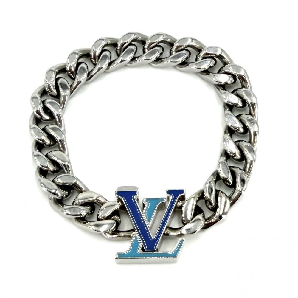 LOUIS VUITTON ルイヴィトン ブレスレット モノグラム ブラスレ・LVチェーン アクセサリー Mサイズ    M0919M シルバー ブルー 青 メンズ 約55.9g【中古品】