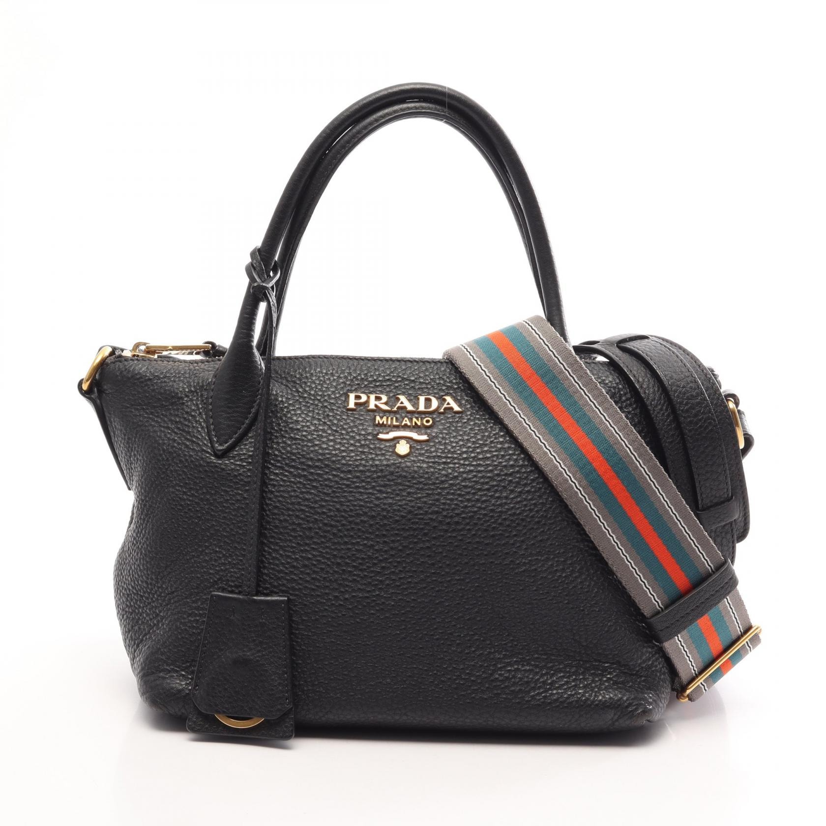 プラダ PRADA VIT.DAINO 2WAY ハンドバッグ バッグ レザー レディース ブラック系 1BA111 【中古】