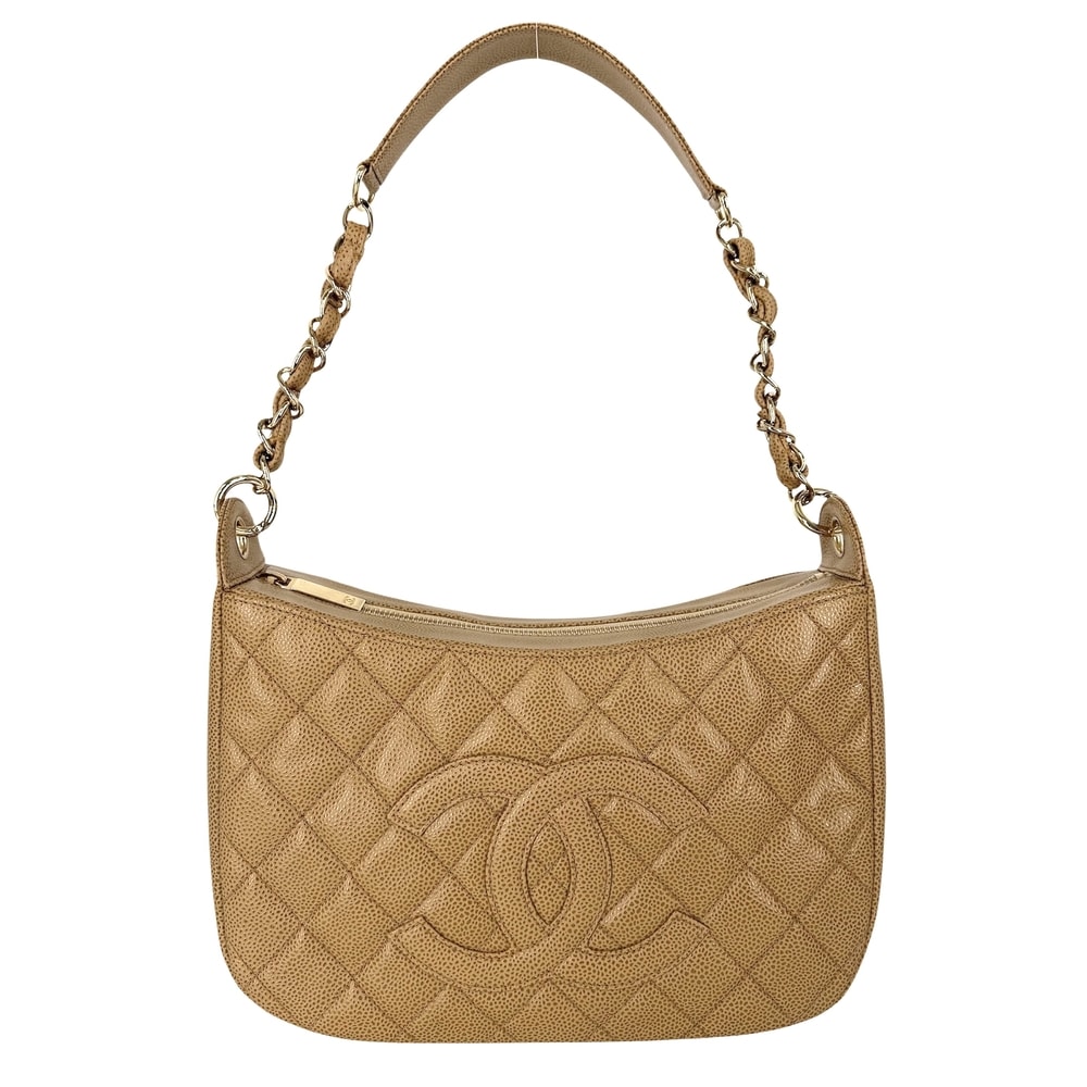 CHANEL シャネル ハンドバッグ マトラッセ ワンショルダーバッグ ココマーク 肩掛け  キャビアスキン   ベージュ ゴールド金具 レディース 美品【中古品】